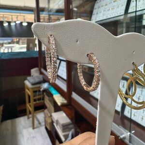 NEW- Elegant 14KT Rose Gold & Diamonds Hoop Earrings